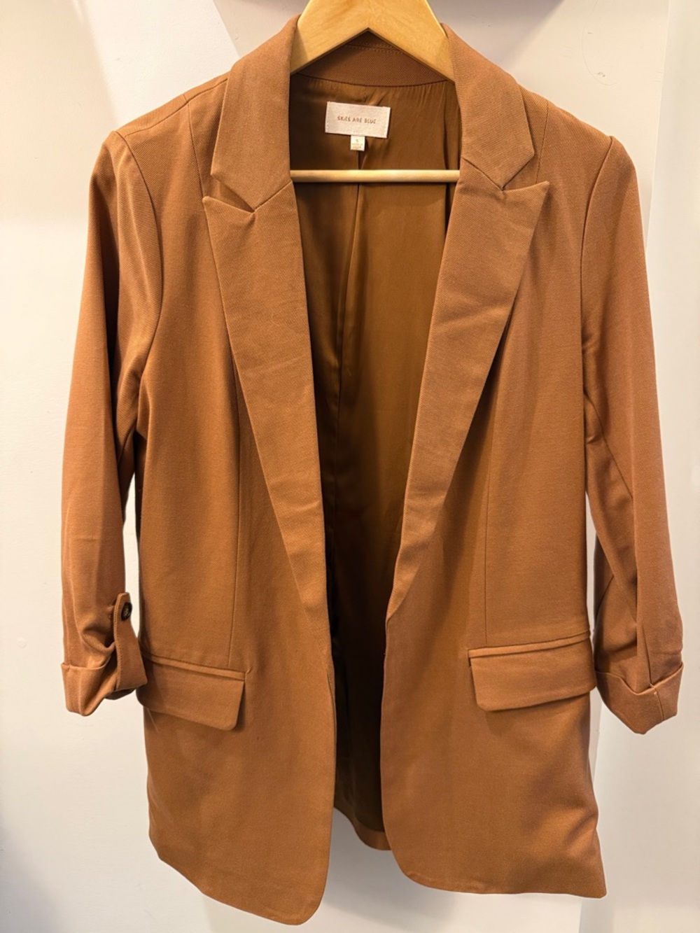 Skies Are Blue Cognac Open-Front Blazer